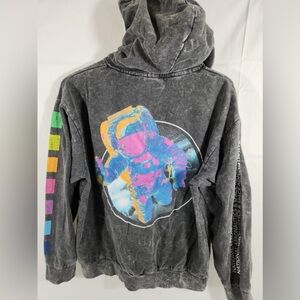 NASA Unisex Medium Acid Wash Black Astronaut Rainbow Soft Quality Hoodie  EUC